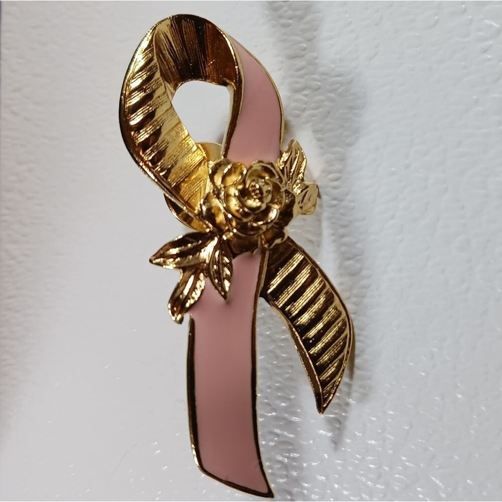 Vintage Avon Pink Enamel Cancer Awareness Pin Brooch